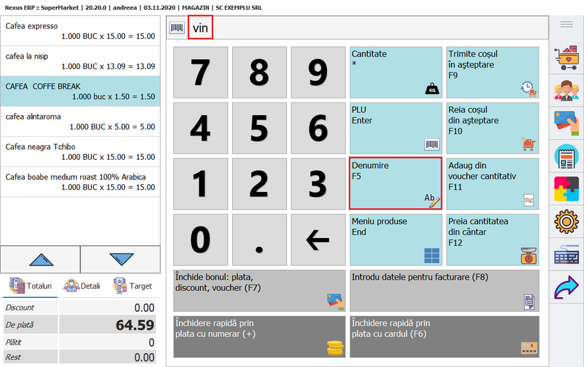 Modificare mod vizualizare detalii produs la căutare produse după denumire în aplicația NexusEasyRetail - Supermarket